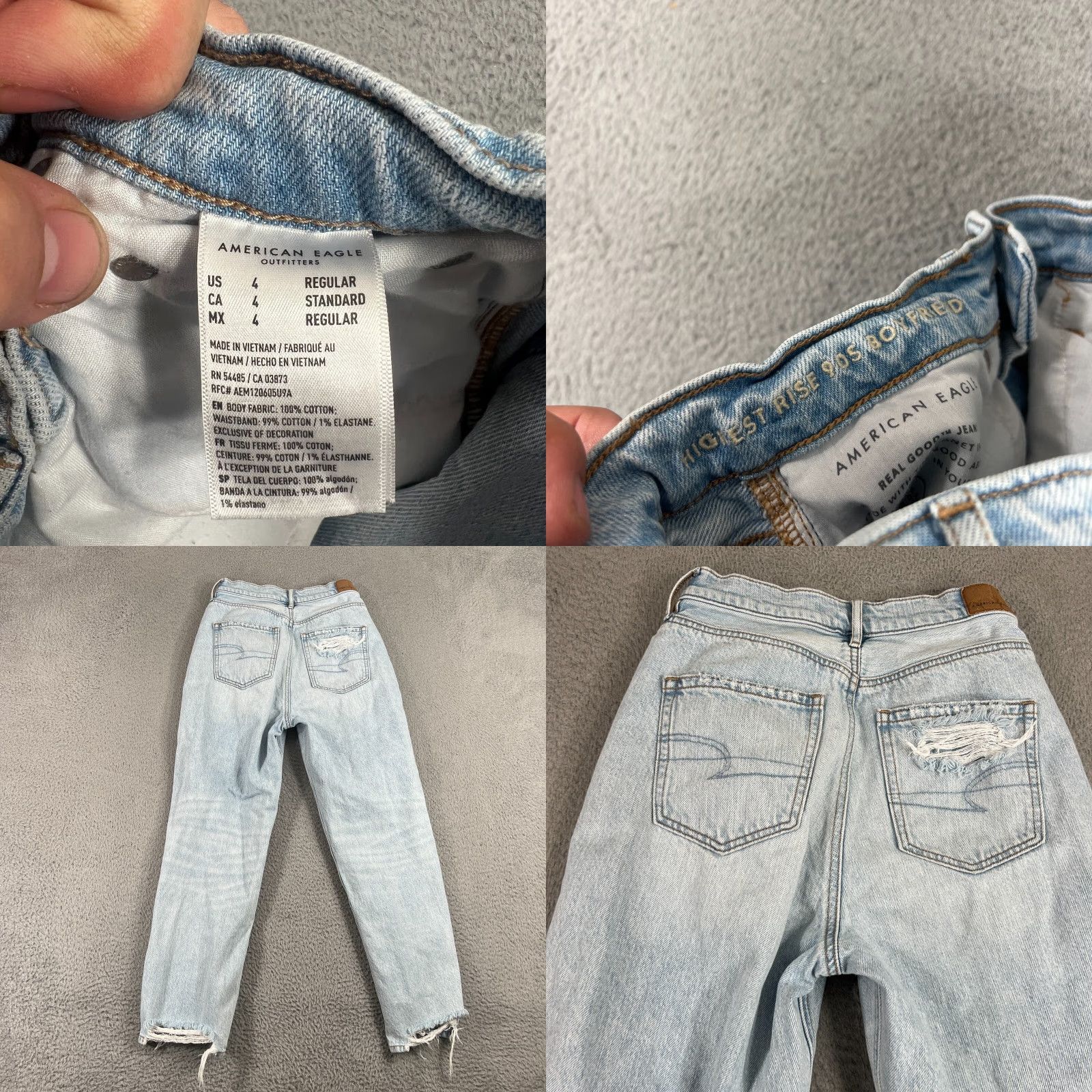 American Eagle Outfitters VINTAGE American Eagle Womens Jeans Boyfriend 4 Light Wash High Rise 90s Distressed Denim Size 27" / US 4 / IT 40 - 8 Thumbnail