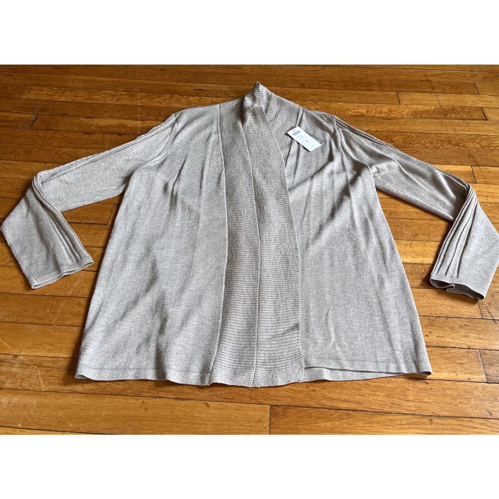 Vintage Chico’s Cardigan Sweater Women's XL Beige Glitter Open V-Neck Long Sleeve Knit Bohemian Retro Size XL / US 12-14 / IT 48-50 - 2 Thumbnail