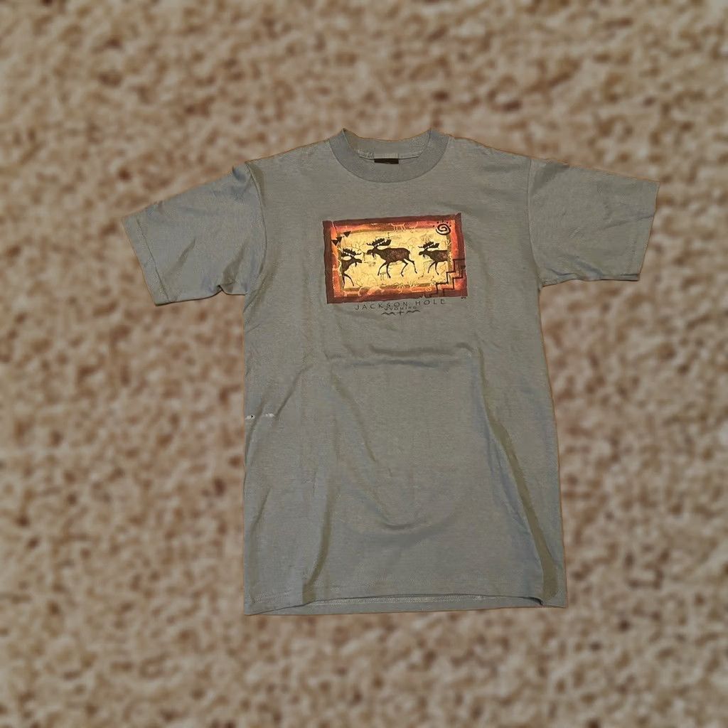 Vintage VINTAGE Prairie Mountain Jackson Hole Wyoming Moose USA T-Shirt Adult Medium M Gray Size US M / EU 48-50 / 2 - 1 Thumbnail
