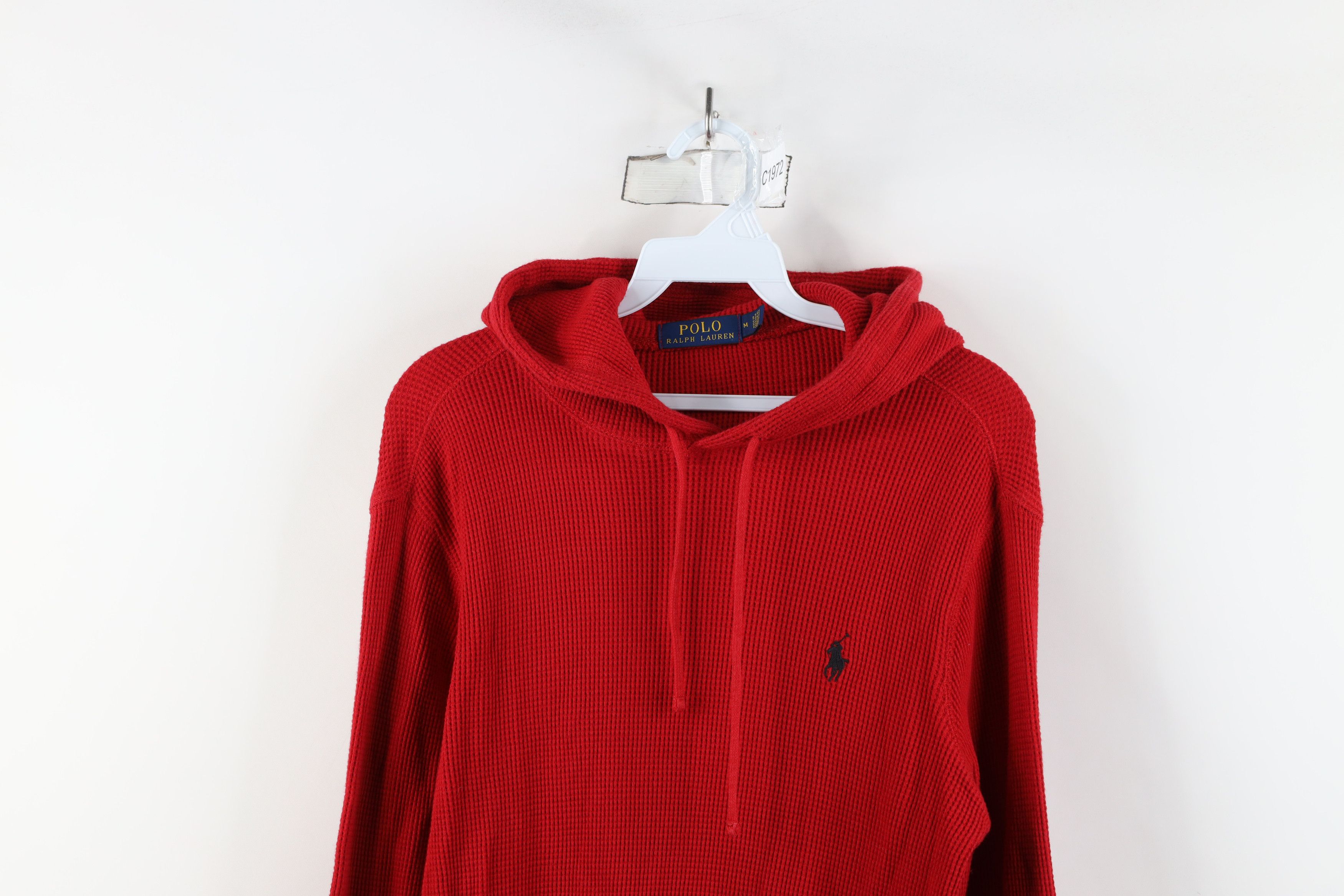 Ralph Lauren × Vintage Vintage Ralph Lauren Waffle Knit Hoodie Sweatshirt Red Size US M / EU 48-50 / 2 - 2 Thumbnail