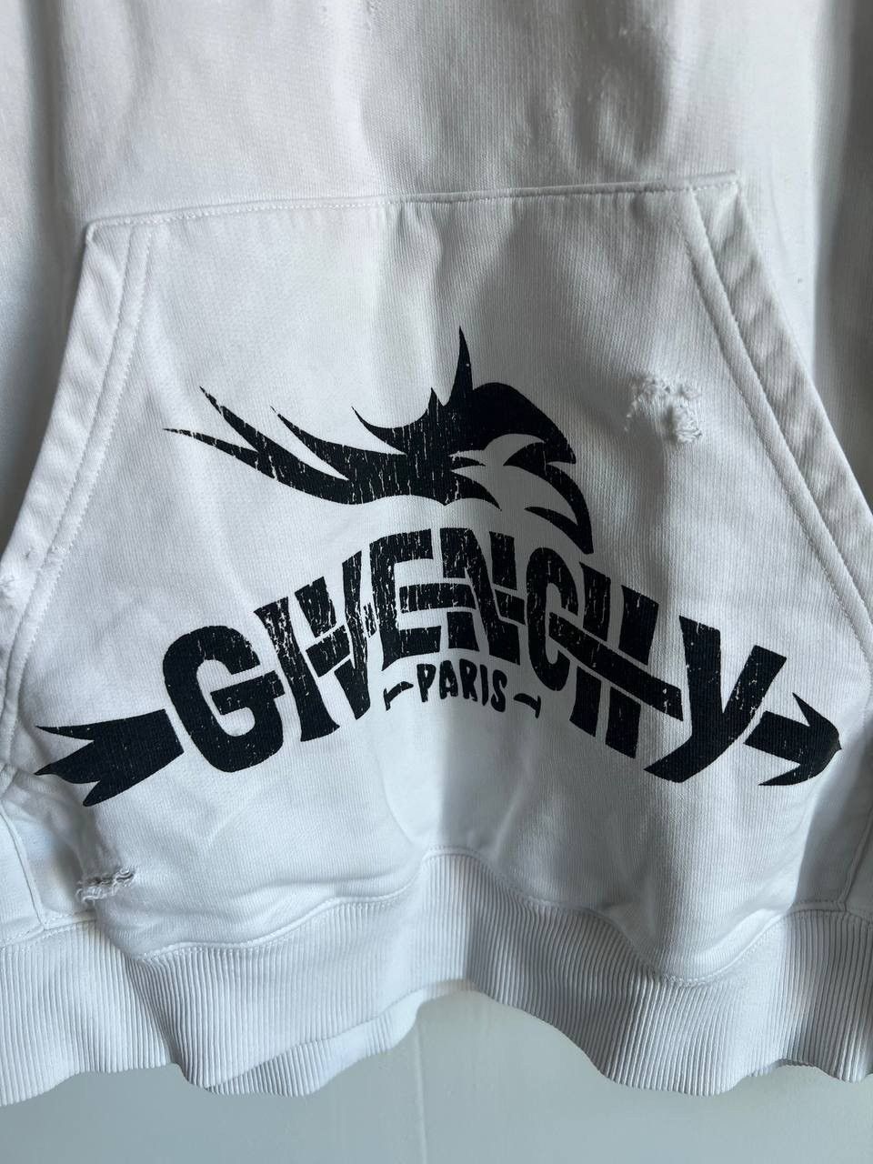 Designer × Givenchy Givenchy GV3 Industries Logo Print Ivory Distressed Hoodie Size US XL / EU 56 / 4 - 3 Thumbnail