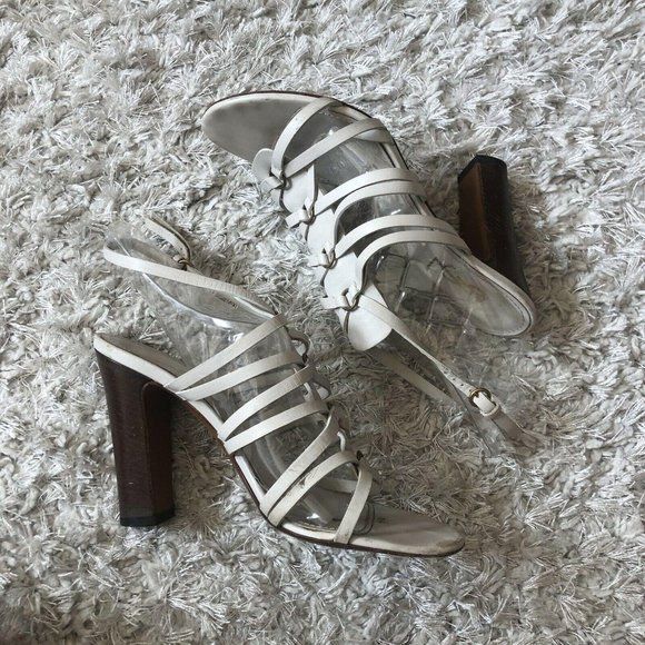 YVES Saint Laurent Womens Shoes White Cage Sandals Leather B (Size 9)