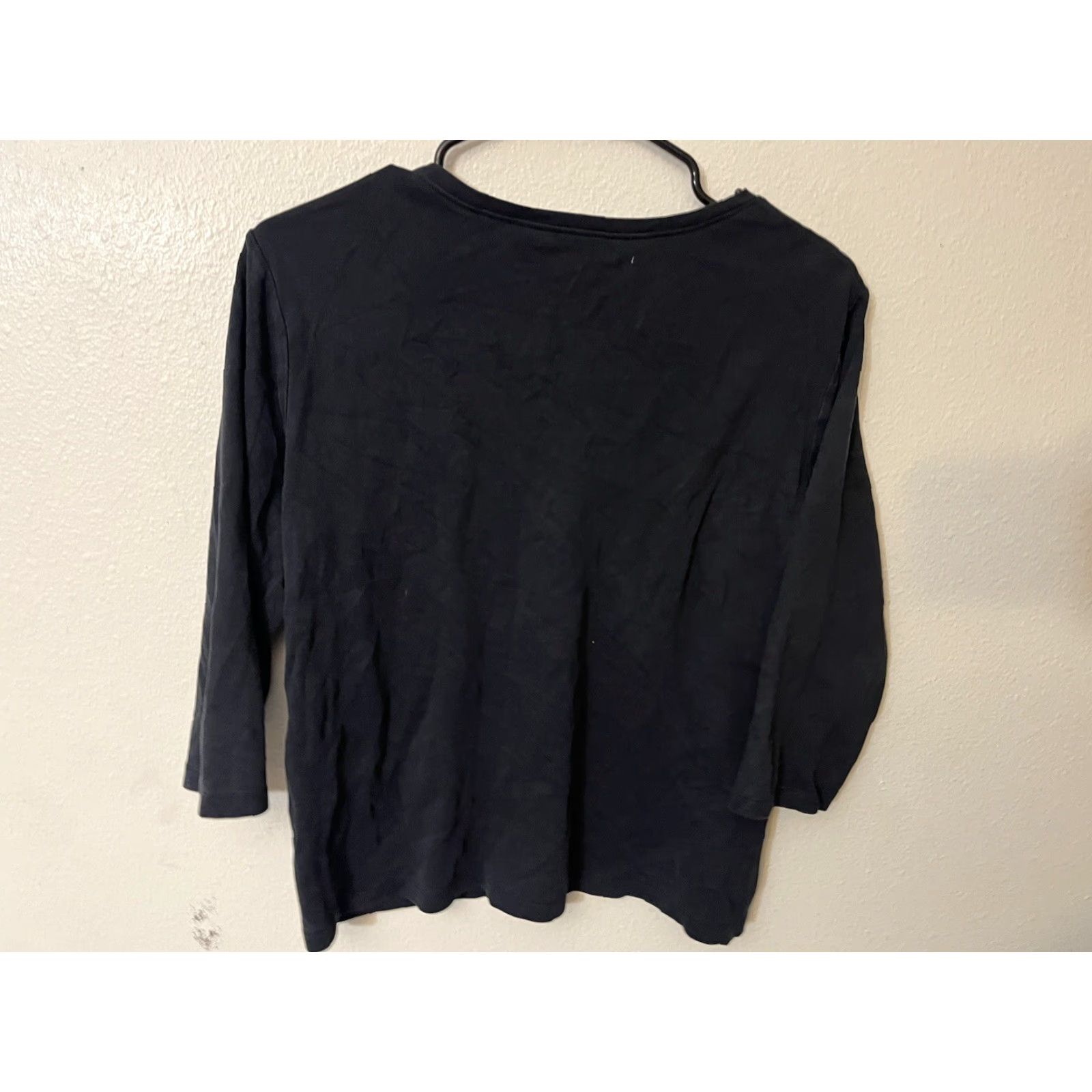 Vintage VINTAGE L.L. Bean Womens Blouse Adult Petite Black Solid Knit V-Neck 3/4 Sleeve Casual Travel Workwear Size L / US 10 / IT 46 - 3 Thumbnail