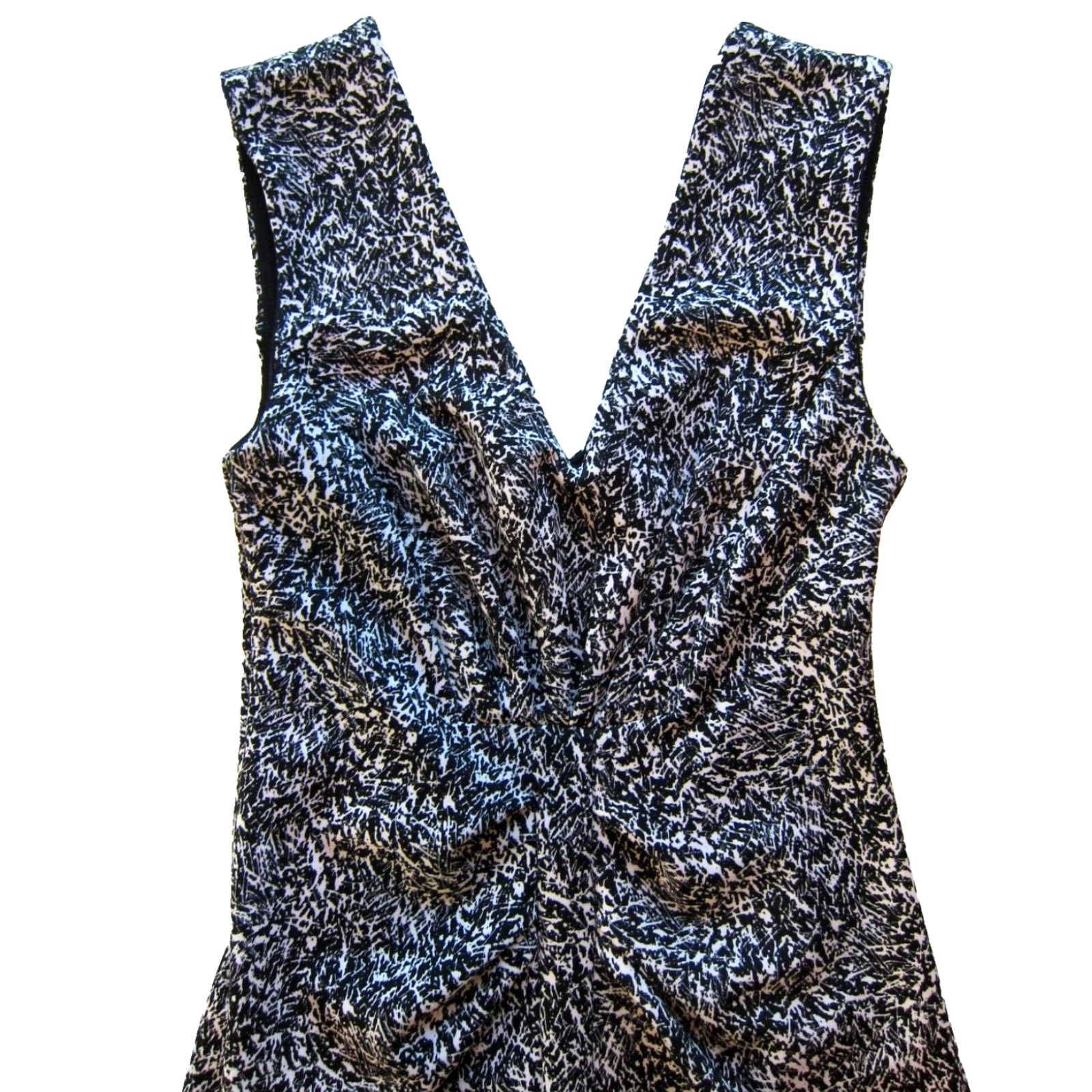 Express EXPRESS Black White Geometric Stretch Fitted Sleeveless Sheath Tank Dress 0 Size XS / US 0-2 / IT 36-38 - 4 Thumbnail