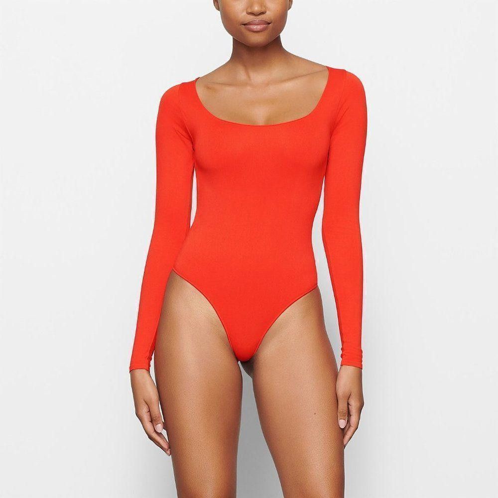 Designer Ct1167a Nwt Skims Jelly Sheer Scoop Neck Body Suit Poppy 4x Size 3XL / US 20-22 - 2 Thumbnail