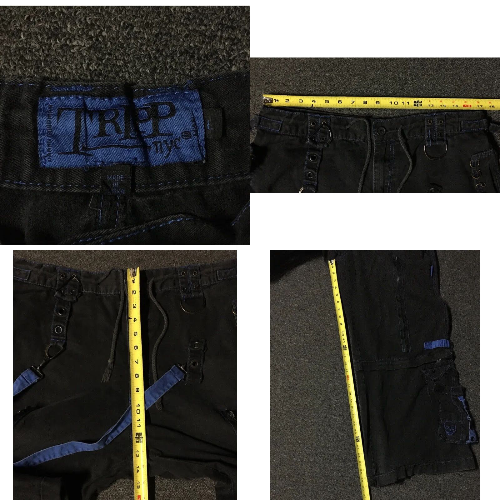 JNCO VINTAGE Tripp NYC Pants Mens Black 34 Wide Leg Jeans Cargo 90s Goth Punk Rave Grunge Skater Baggy Studded Zippers Pockets Leather Chains Size US 34 / EU 50 - 8 Thumbnail