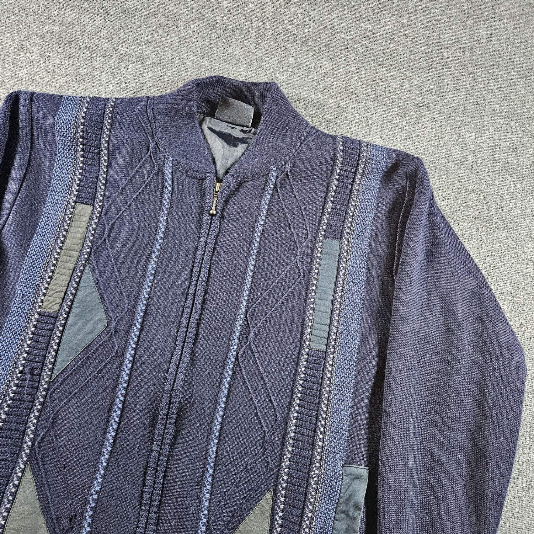 Vintage Werther International Sweater Mens Large Blue Full Zip Mock Neck Geometric Knit Size US L / EU 52-54 / 3 - 4 Thumbnail