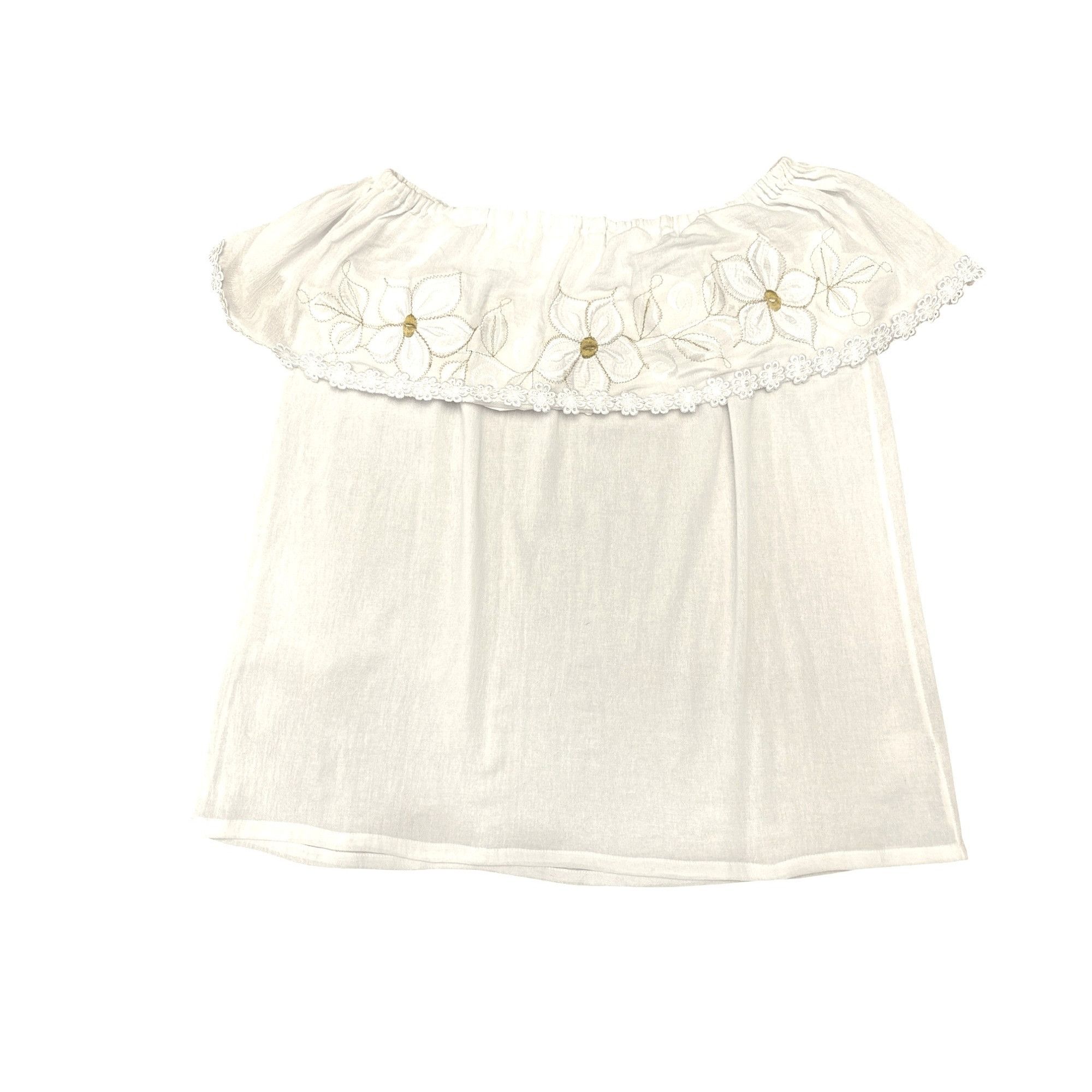 Other Handmade Off Shoulder White Cotton Blouse Floral Embroidery Size L / US 10 / IT 46 - 6 Thumbnail