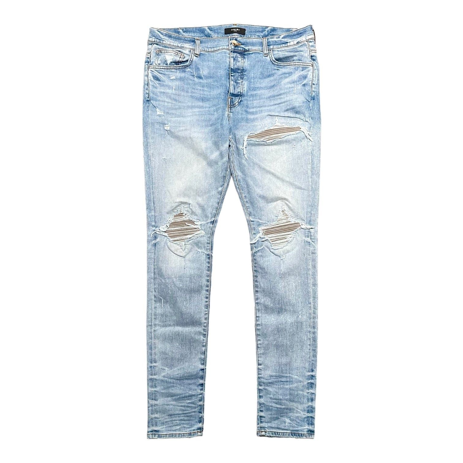 Amiri Amiri MX1 Cracked Orange Leather Jeans Clay Indigo | Grailed
