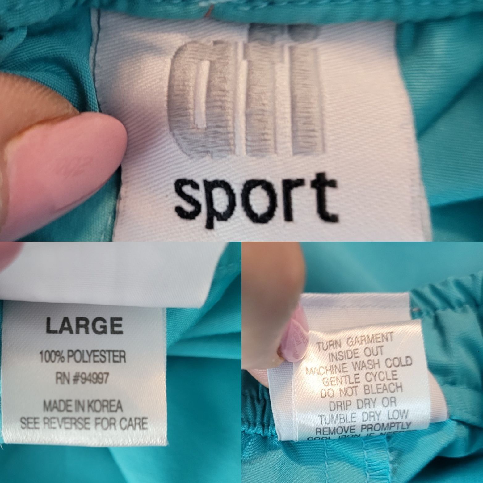 Vintage Vtg 80s Turquoise Track Pants L High Rise Drawstring Elastic Size 31" - 3 Thumbnail