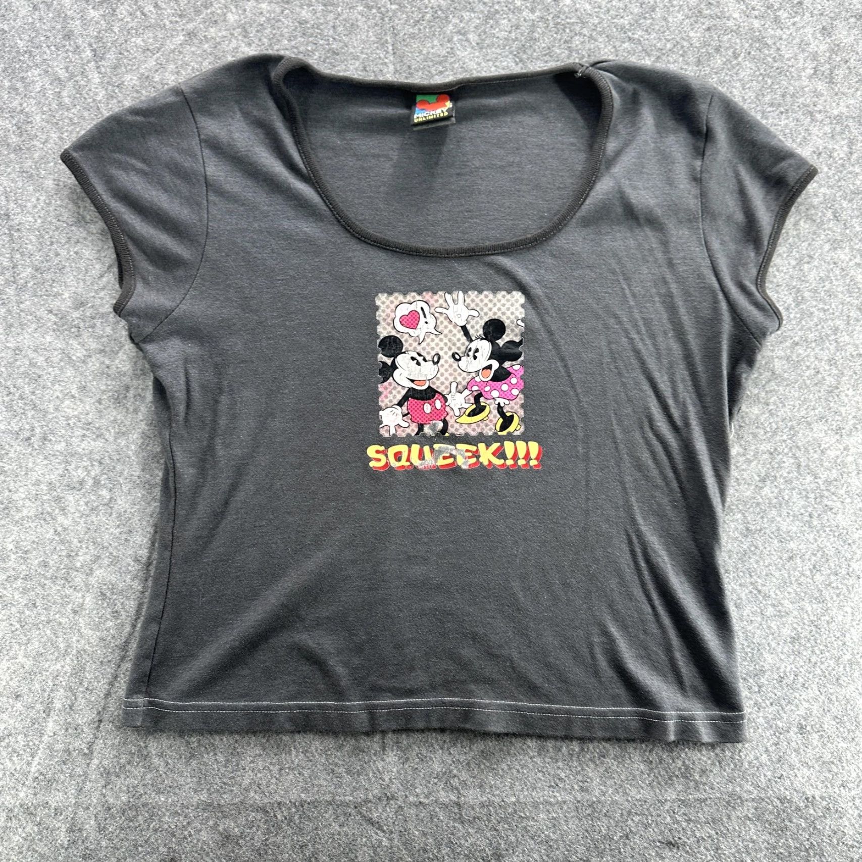 Disney VINTAGE Mickey Unlimited Disney Shirt Womens Small Gray 90s Minnie SQUEEK Graphic Short Sleeve Size S / US 4 / IT 40 - 2 Thumbnail