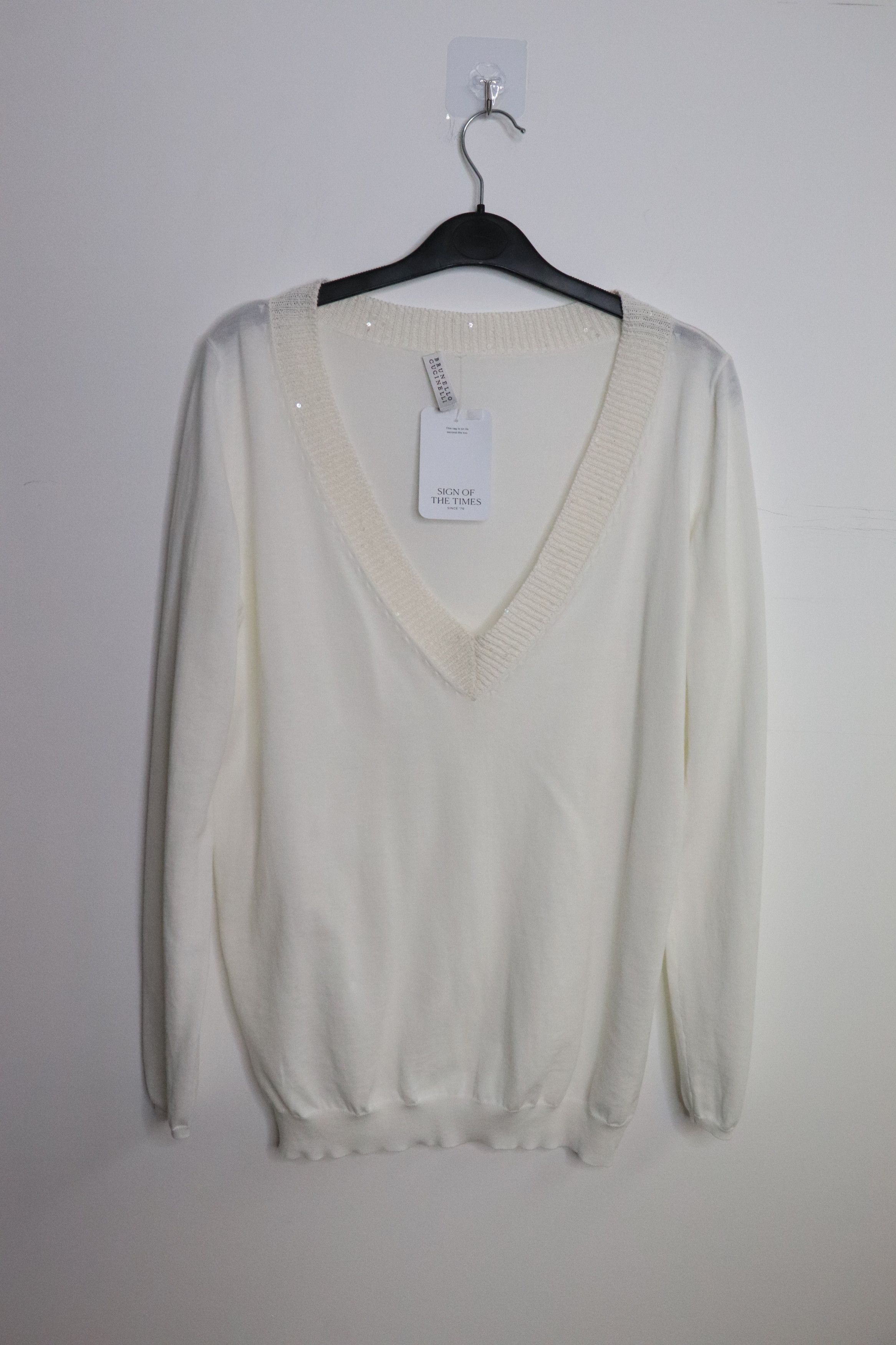 Brunello Cucinelli White v-neck sweater - XL Size XL / US 12-14 / IT 48-50 - 1 Thumbnail