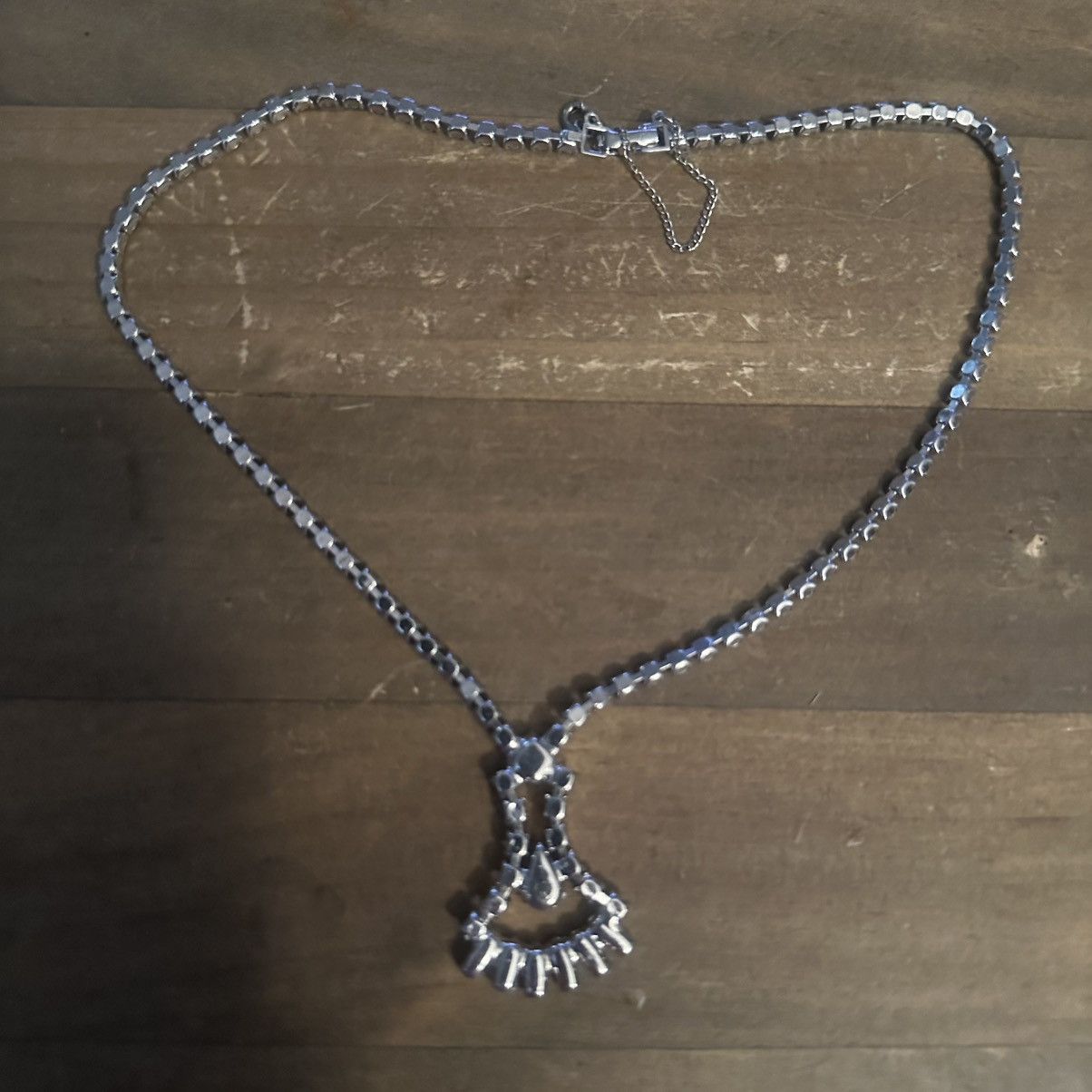 Vintage Vintage silver tone rhinestone tennis pendant necklace Size ONE SIZE - 4 Thumbnail