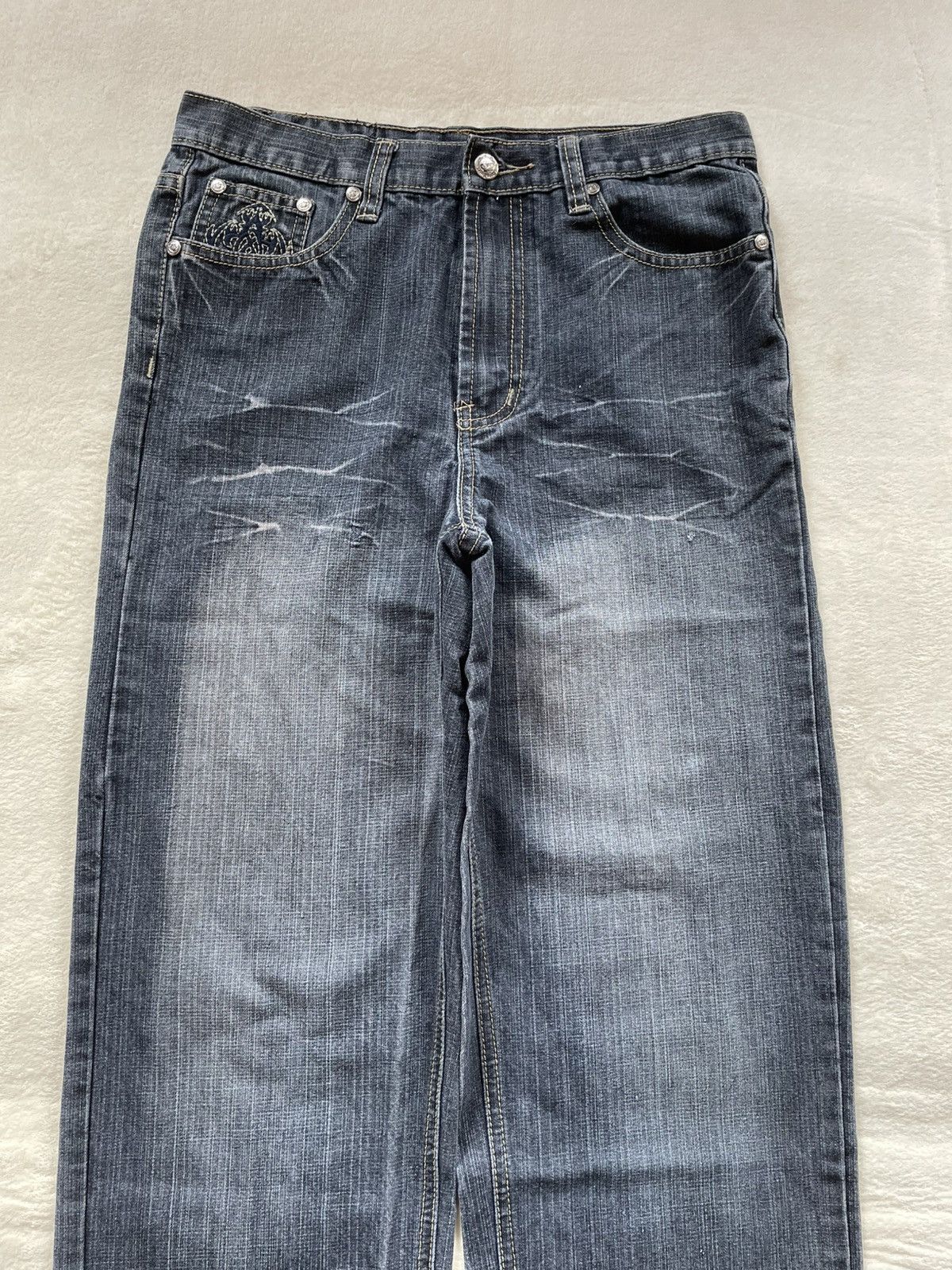 Japanese Brand Vintage Oldsrool Faded Baggy Dark Blue Jeans Size US 30 / EU 46 - 2 Thumbnail