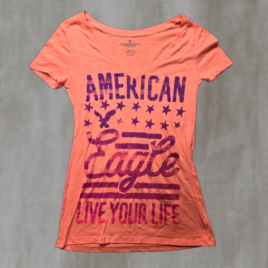 American Eagle Outfitters American Eagle Pink/Orange Shirt Live Your Life Short Sleeve Women's S Small Shirt Womens S Small Orange Live Your Life 90s Casual Size S / US 4 / IT 40 - 1 Thumbnail
