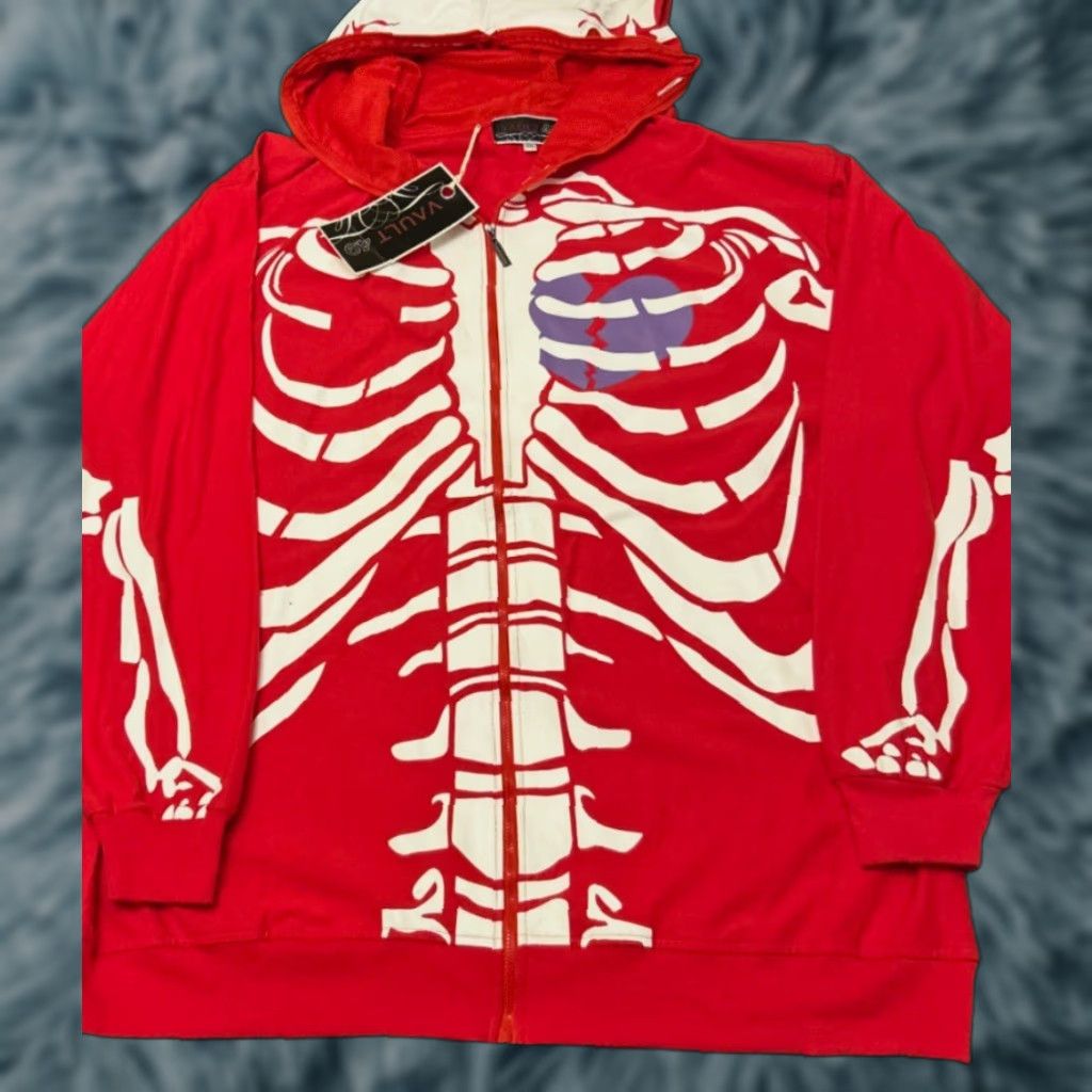 Vintage VINTAGE Vault 49 Y2K Skeleton Skull Dead Serious Style VTG Full Zip Hoodie 2XL NWT Red Mens Size US XXL / EU 58 / 5 - 1 Thumbnail