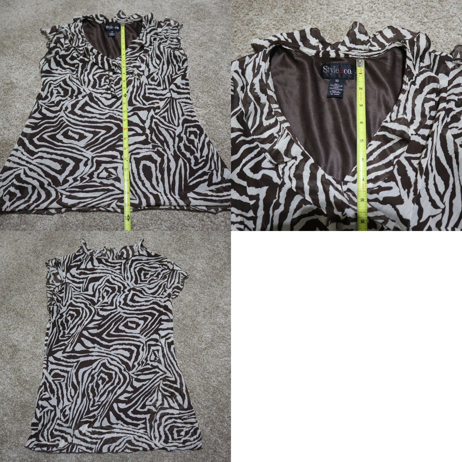 Style & Co VINTAGE Style & co Shirt Womens 3/4 Sleeve Zebra Pattern Brown Tank V-Neck Size 10 Size L / US 10 / IT 46 - 8 Thumbnail