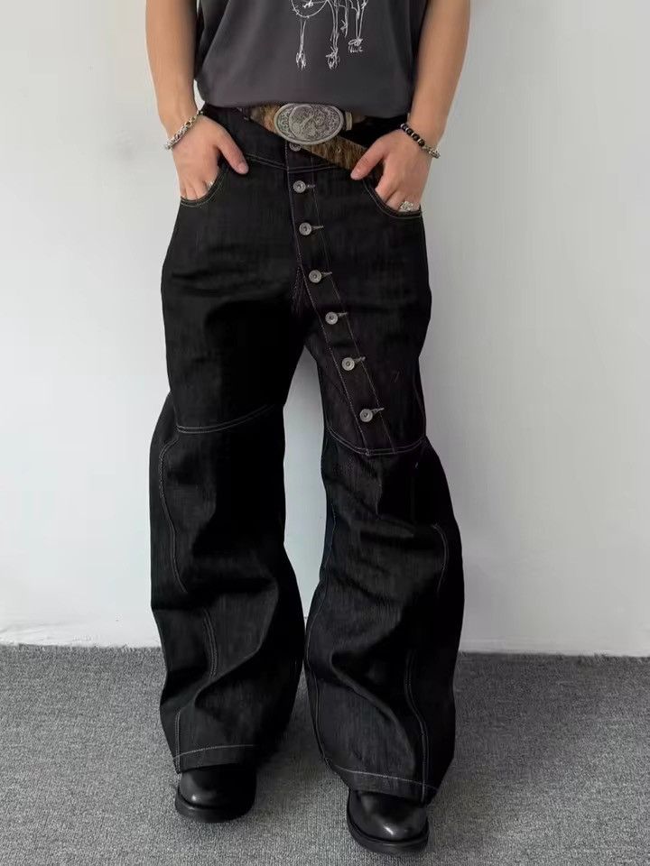 Jean Streetwear Punk Retro Straight Trendy Y2k Jeans Pants Size US 29 - 2 Thumbnail
