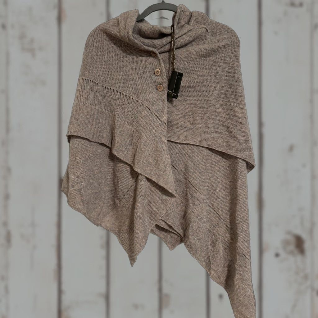 Vintage REPEAT Cashmere Women 100% Cashmere Wrap Poncho Sweater Size 38/S Taupe Fringe Knit Regular Womens Size XS / US 0-2 / IT 36-38 - 1 Thumbnail