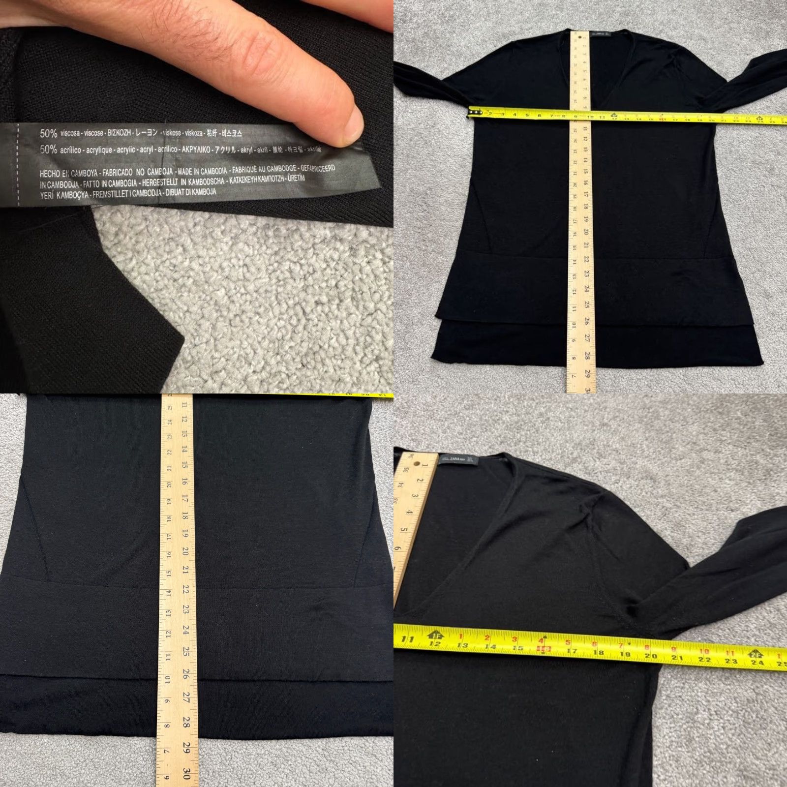 Zara Zara Womens Sweater V-Neck Hi-Lo Pullover Black Acrylic Blend Knit Casual Fall Winter Lady Large Size L / US 10 / IT 46 - 8 Thumbnail