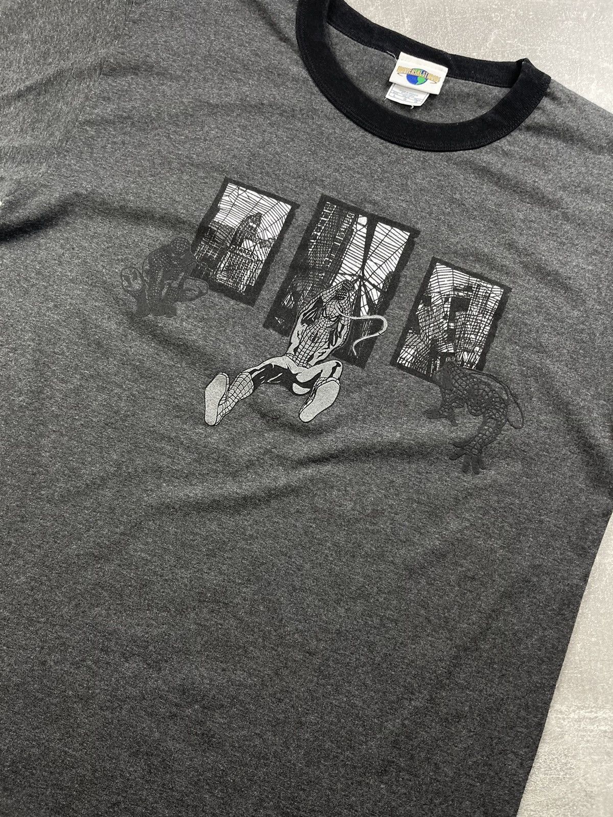 Marvel Comics × Universal Studios × Vintage Vintage Marvel Spider Man Gray Big Log T-Shirt 00s Size US L / EU 52-54 / 3 - 5 Thumbnail