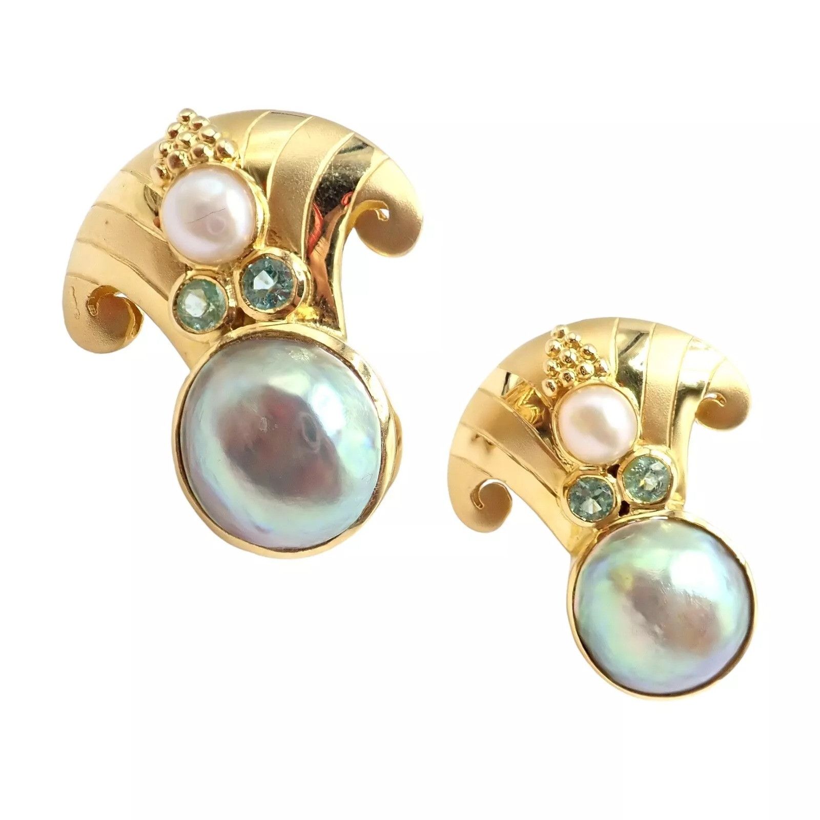 Vintage Paula Crevoshay Gold Abalone Pearl Blue Gemstone Earrings Size ONE SIZE - 6 Thumbnail