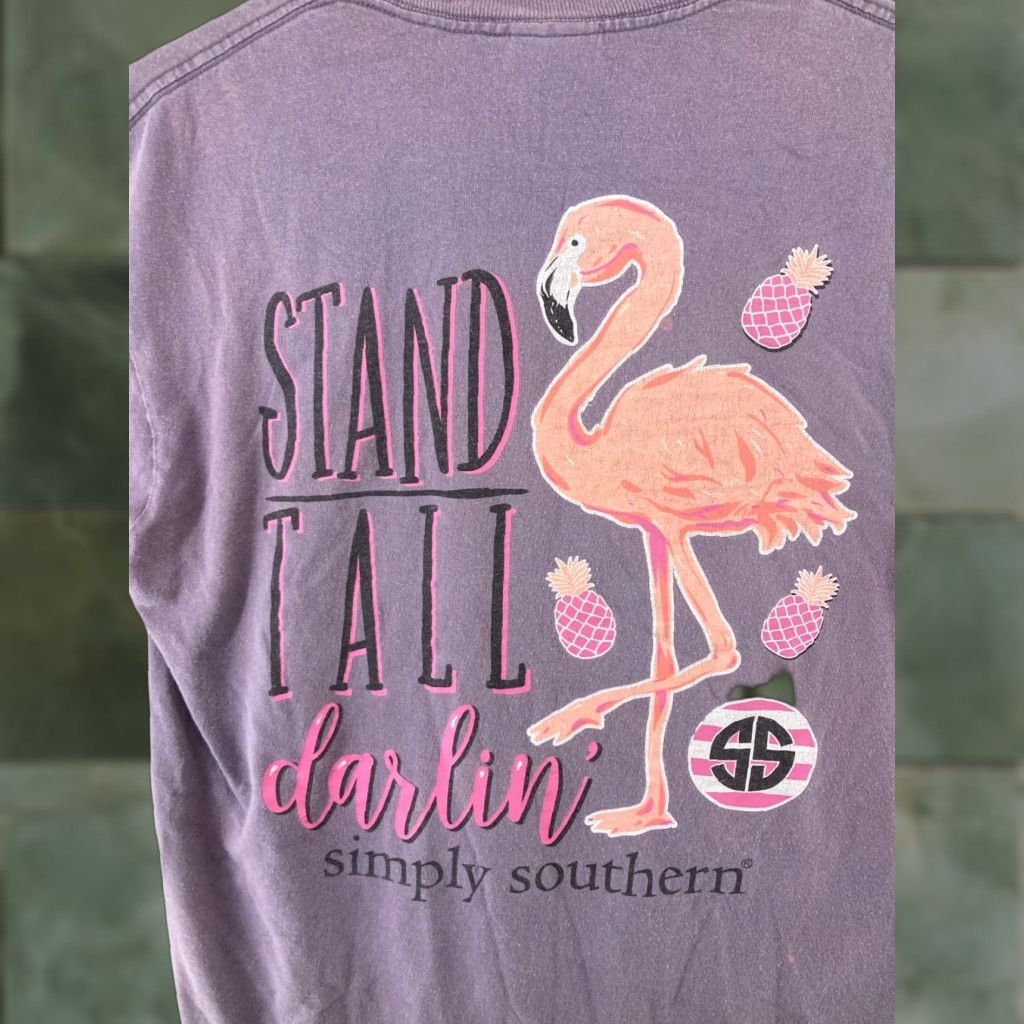 Vintage Simply Southern Womens T Shirt M Stand Tall Darlin Flamingo Size M / US 6-8 / IT 42-44 - 1 Thumbnail