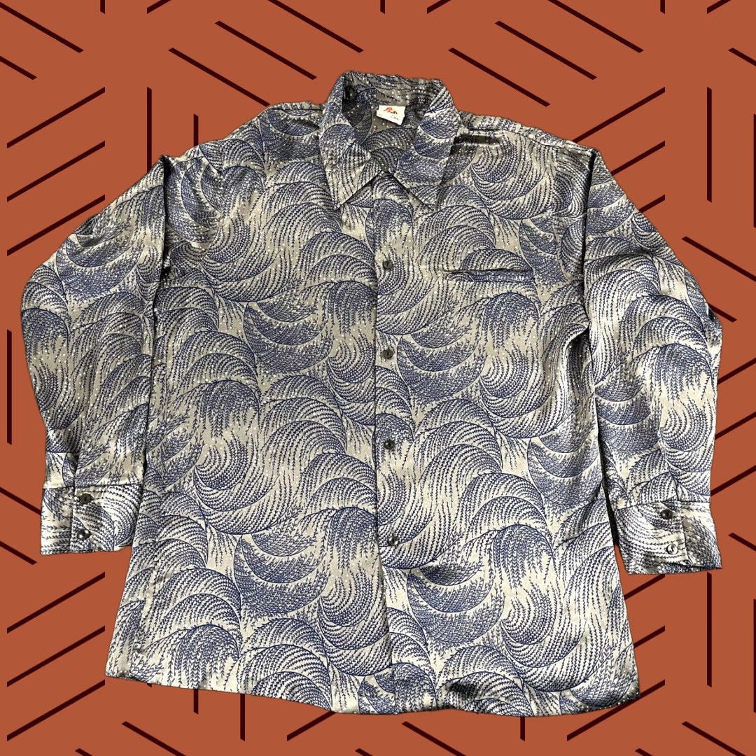 Vintage VINTAGE HOLO HOLO Shirt Mens Extra Large Blue Silver Abstract Floral Hawaiian Button Up Size US XL / EU 56 / 4 - 1 Thumbnail