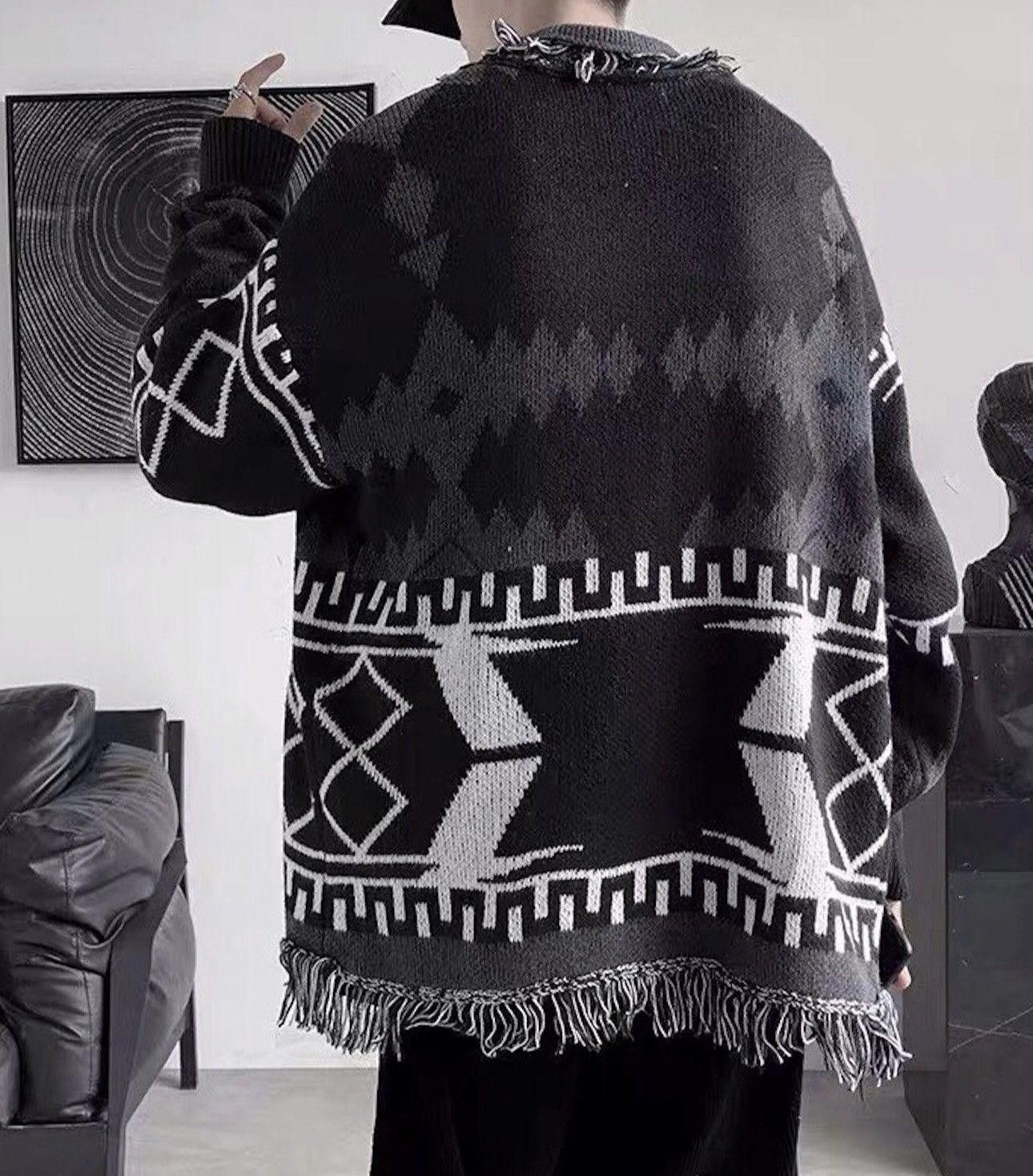 Vintage Raw Edge Patterned Graphic Cardigan Sweater Size US L / EU 52-54 / 3 - 5 Thumbnail