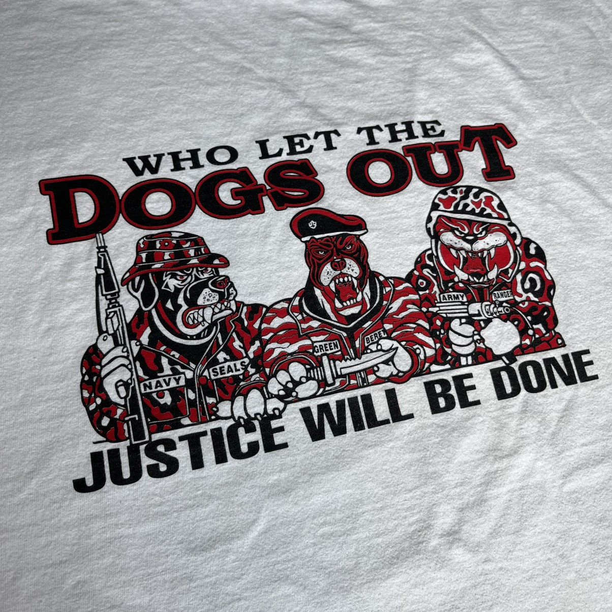 Vintage Vintage 1990s Who Let the Dogs Out Justice Will Be Done Tee Size US XL / EU 56 / 4 - 3 Thumbnail
