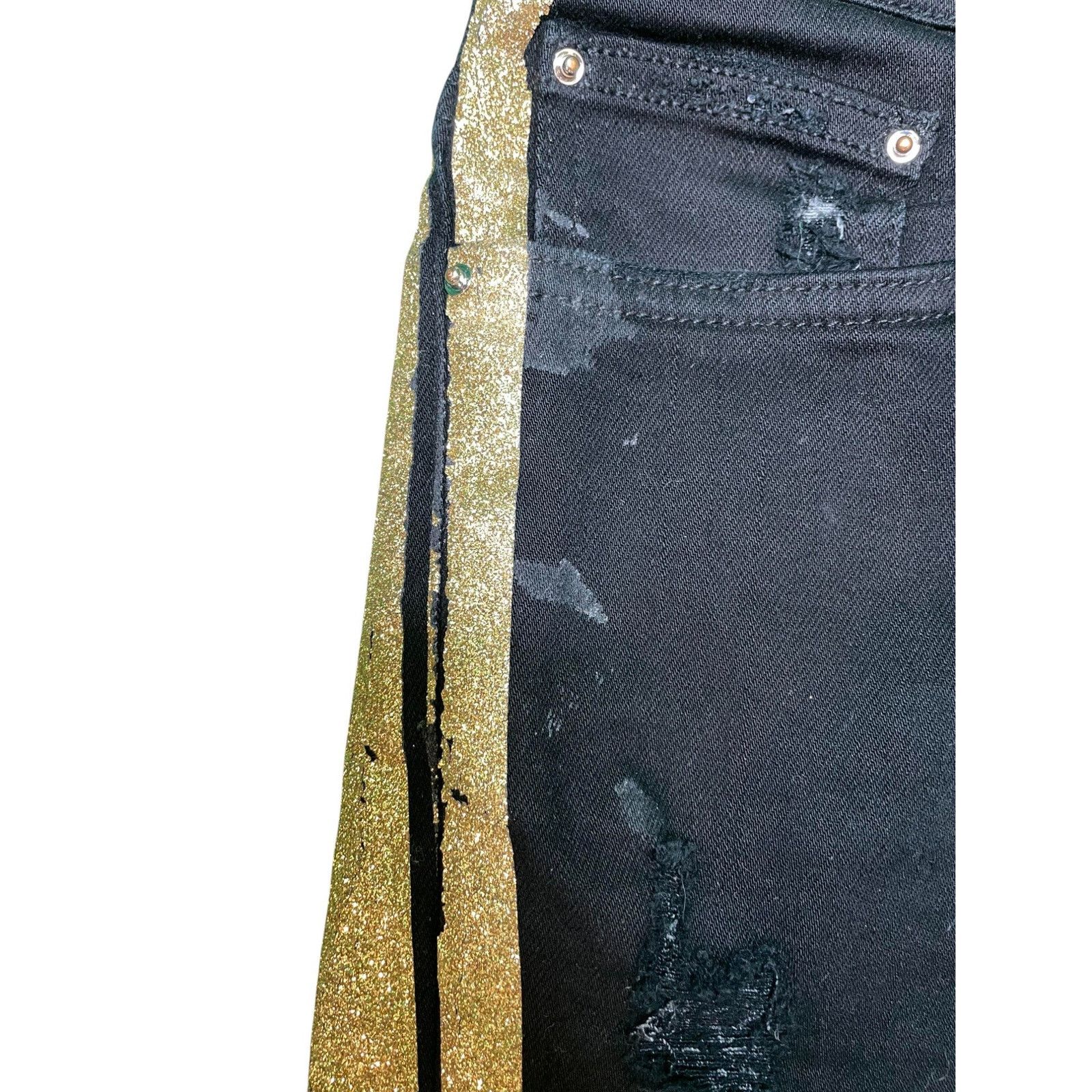Amiri Amiri Thrasher Gold Stripe Black Jeans Size US 30 / EU 46 - 4 Thumbnail