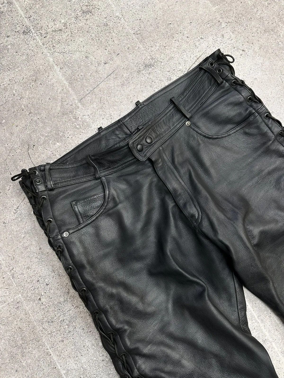Jean Paul Gaultier Leather Pants Rick Owens Style Vintage Avantgarde Moto Japan Size US 38 / EU 54 - 6 Thumbnail