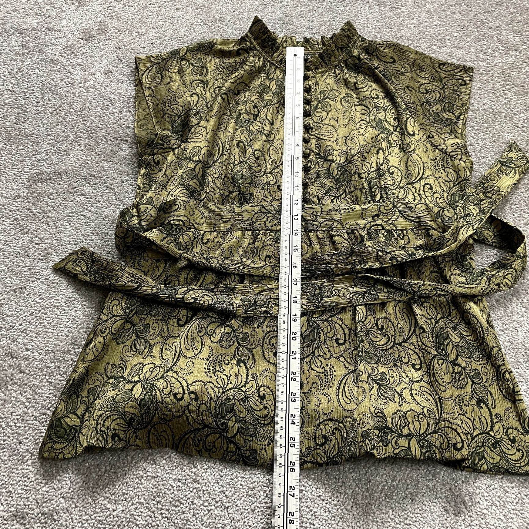 Apt. 9 VINTAGE Apt. 9 Floral Tie-Wront Belted Shirt Dress Midi Cap Sleeve Black Gold Women's Large Shirt Dress 90s Mens? Size L / US 10 / IT 46 - 2 Thumbnail