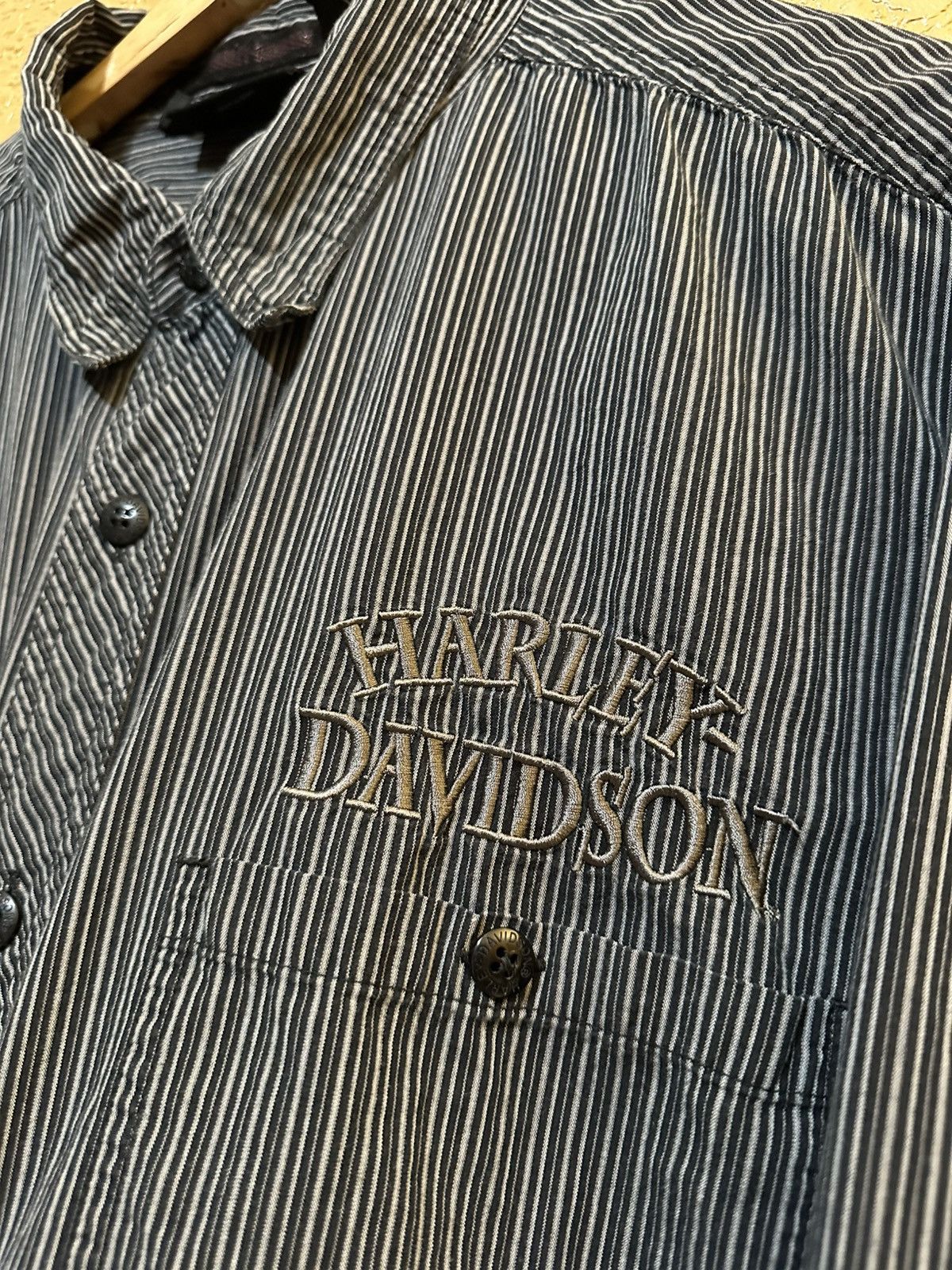 4GSELLER VTG Harley Davidson Pinstripe Button Shirt Size US XXL / EU 58 / 5 - 2 Thumbnail