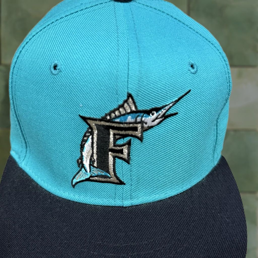 New Era VINTAGE Florida Marlins Hat 6 5/8 New Era Pro Model 90s Fitted Wool Cap MLB Blue Men Boys Mens Hats Size ONE SIZE - 1 Thumbnail