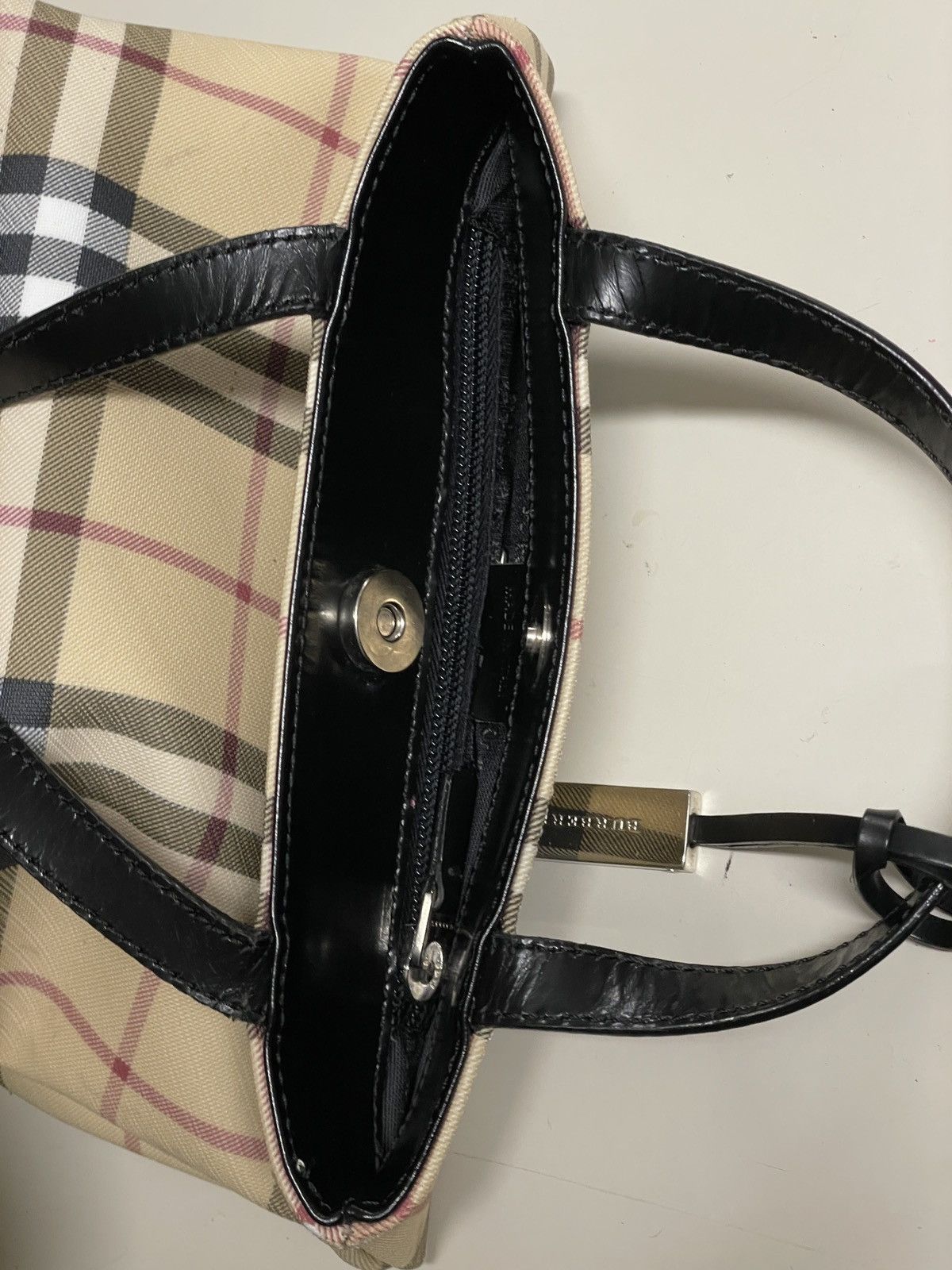 Burberry VTG BURBERRY Nova Check Leather-Canvas Tote Hand Bag Purse S Size ONE SIZE - 22 Thumbnail