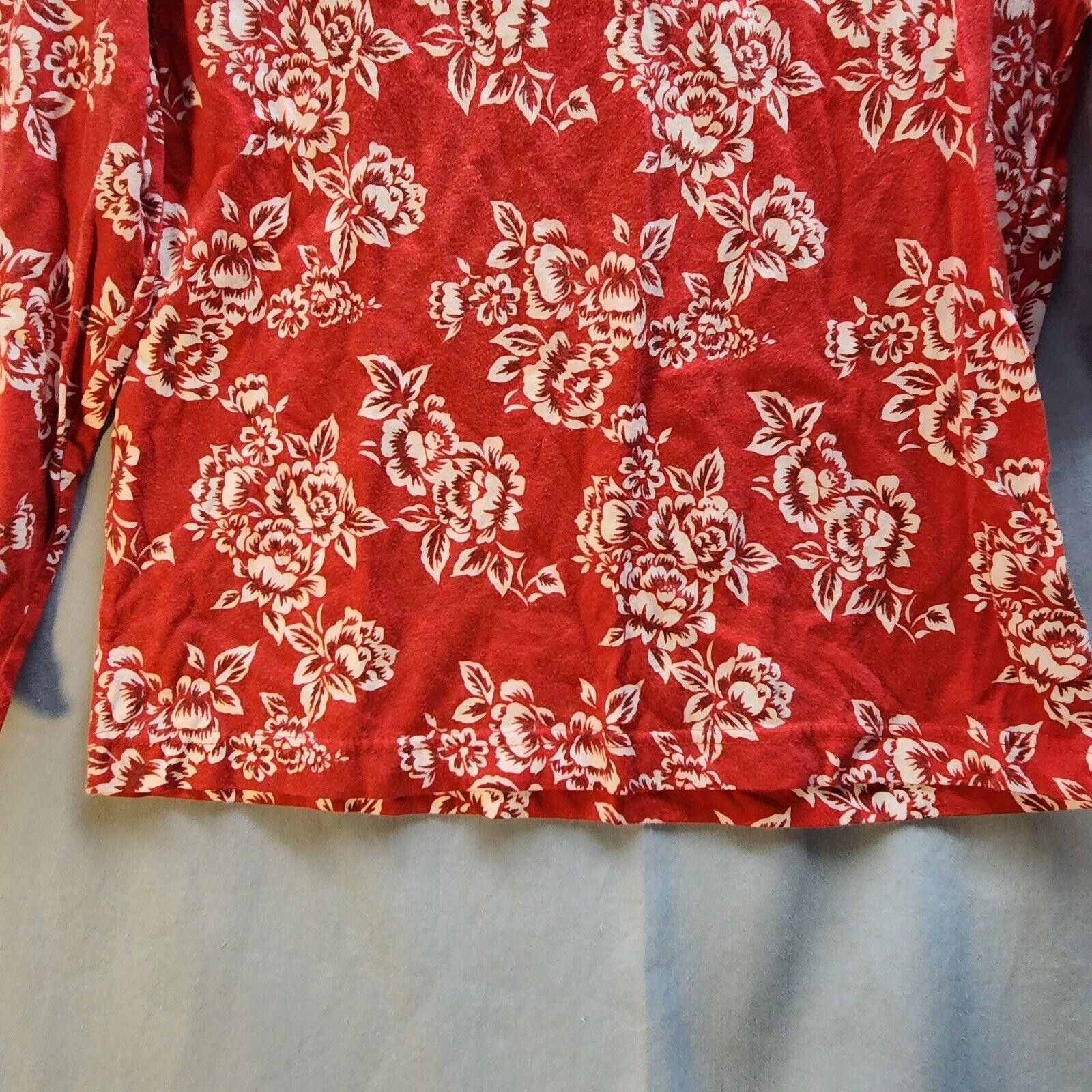 Designer Talbots Red Floral Long Sleeve Top Size Small 100% Cotton Size S / US 4 / IT 40 - 3 Thumbnail