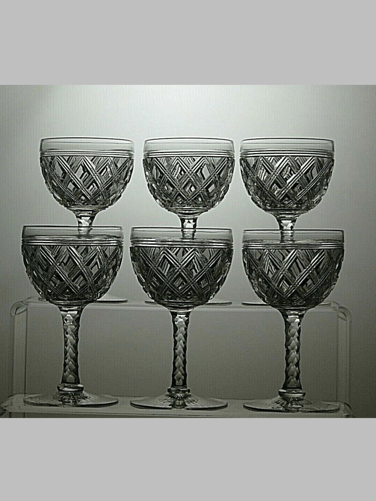 The Unbranded Brand Antique Cut Crystal Sherry Set Of 6 Glasses Faceted Stem Size ONE SIZE - 1 Thumbnail