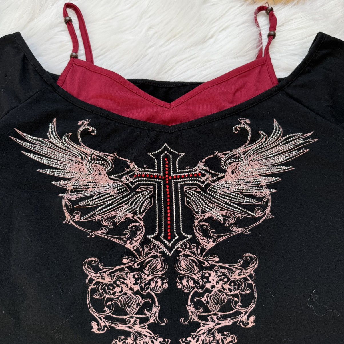 Hysteric Glamour 📌 Amazing Vintage Cross Rhinestones Y2K Gothic Tank Top Size XXL / US 16-18 / IT 52-54 - 4 Thumbnail
