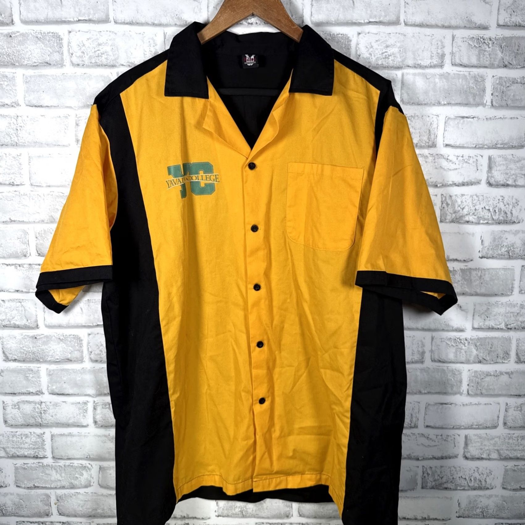Vintage HILTON Bowling Retro Yellow Yavapai College Bowling Shirt Mens L Size US L / EU 52-54 / 3 - 3 Thumbnail