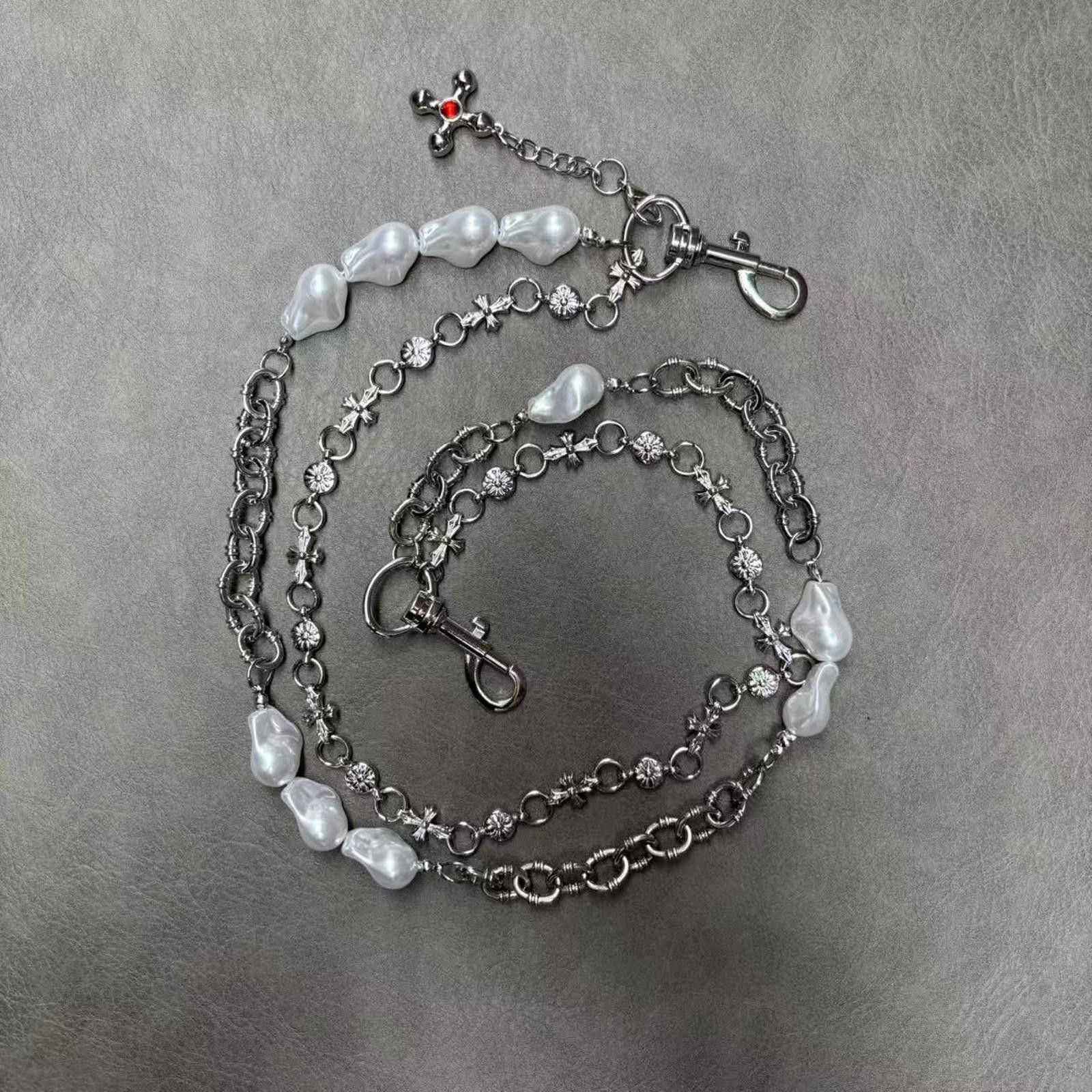 Jewelry Silver Chain with Pearl Accents, Men's Layered Wallet Chain Size ONE SIZE - 3 Thumbnail