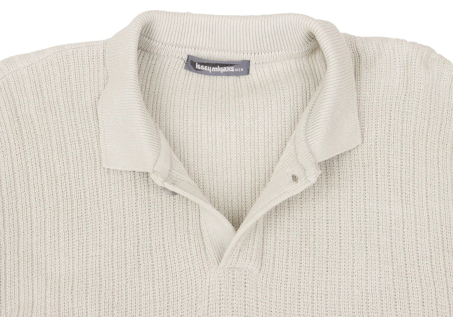 Issey Miyake Zigzag Knit Polo Shirt in Beige and Navy Size US M / EU 48-50 / 2 - 8 Thumbnail