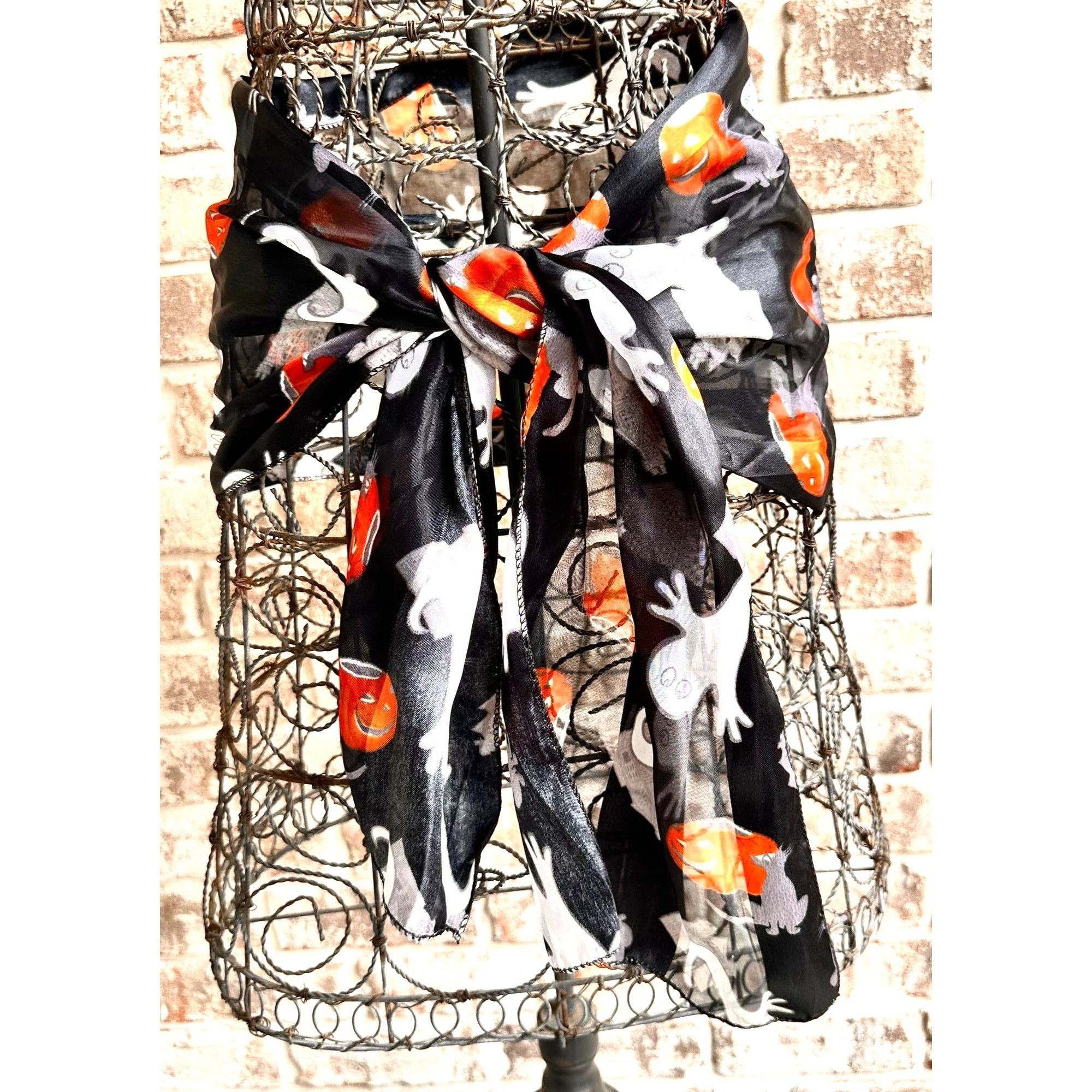 Vintage Halloween Scarf Black Gray Cats Ghosts Jack O Lantern Festiv Size ONE SIZE - 7 Thumbnail