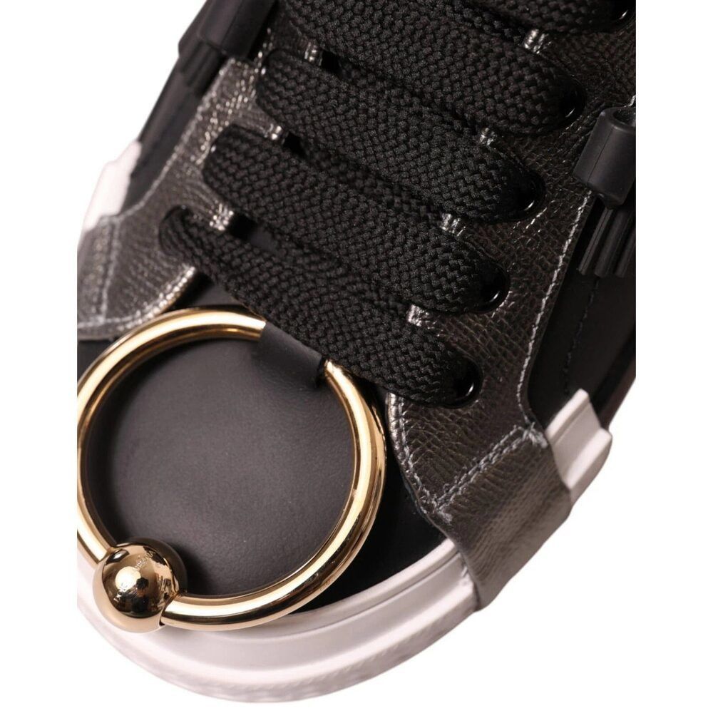 Dolce & Gabbana Dolce & Gabbana Black Leather Low Top Sneakers Portofino Sho Size US 11 / EU 44 - 5 Thumbnail