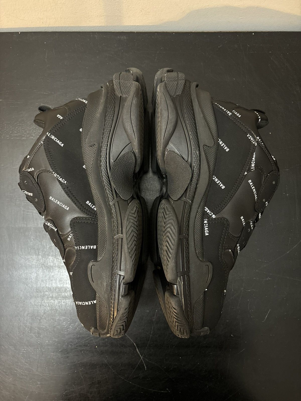 Balenciaga Balenciaga Triple S Logo All Over Print Leather Black White Size US 13 / EU 46 - 3 Thumbnail