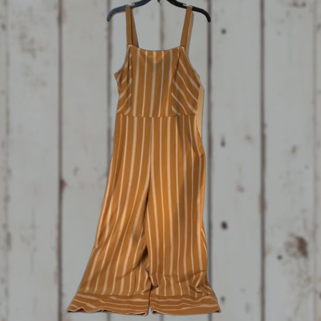 Vintage XHILARATION Gold White Striped Wide Leg Romper Womens Size L Strappy Sleeve Square Neck Casual Spring Summer Size 36" / US 14 / IT 50 - 1 Thumbnail