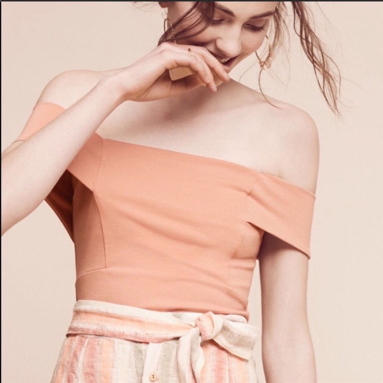 Anthropologie ANTHROPOLOGIE DELETTA Blush Pink Ponte Crop Top Blouse Shirt Size S / US 4 / IT 40 - 5 Thumbnail
