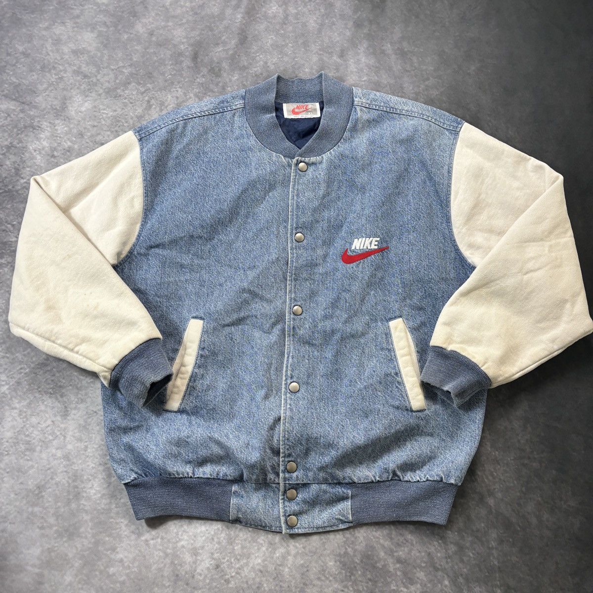 Nike × Vintage 1990s Vintage Nike Bomber Jacket Vintage Denim Jacket Swoosh Size US L / EU 52-54 / 3 - 2 Thumbnail