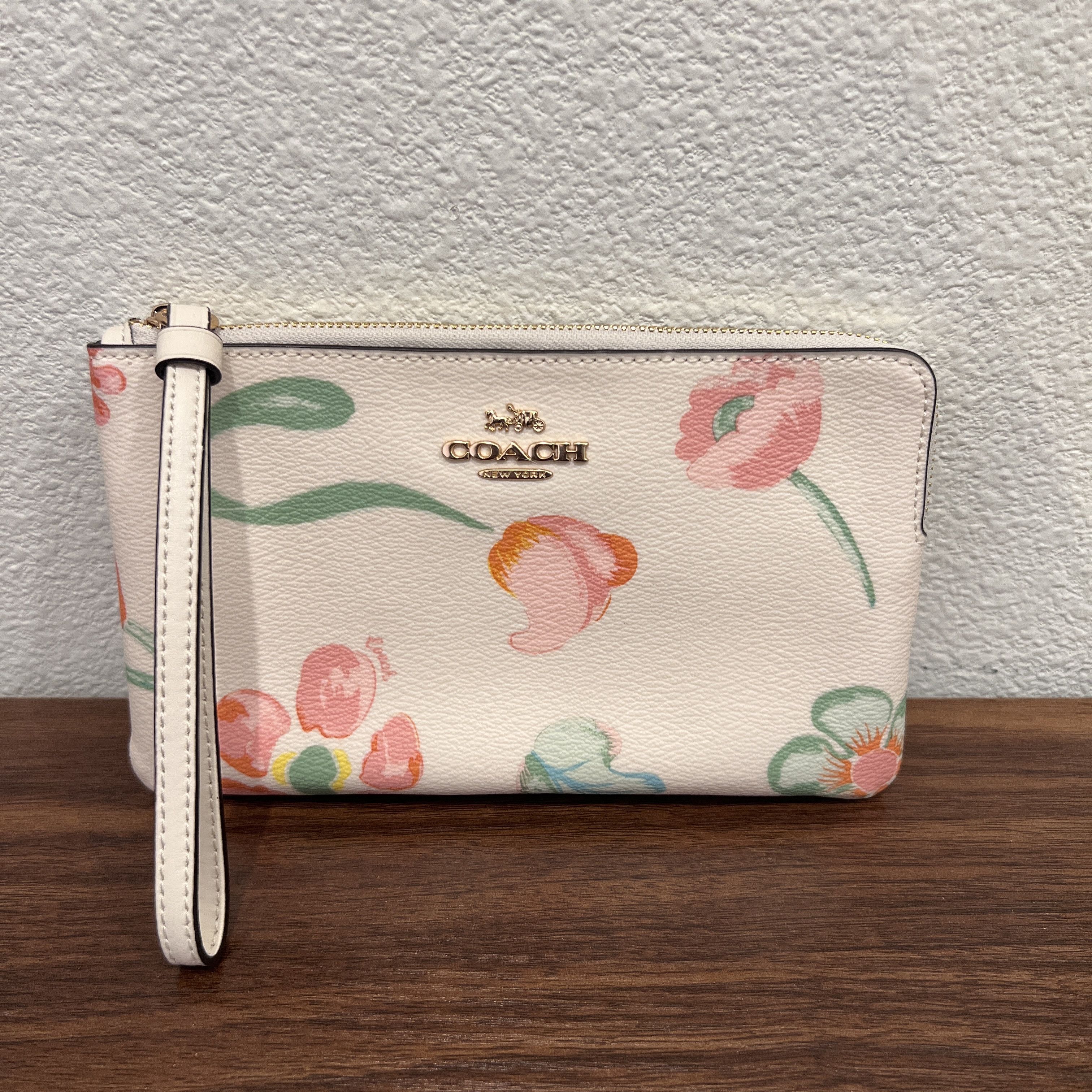 Coach Large Corner Zip Wristlet with Floral Embroidery