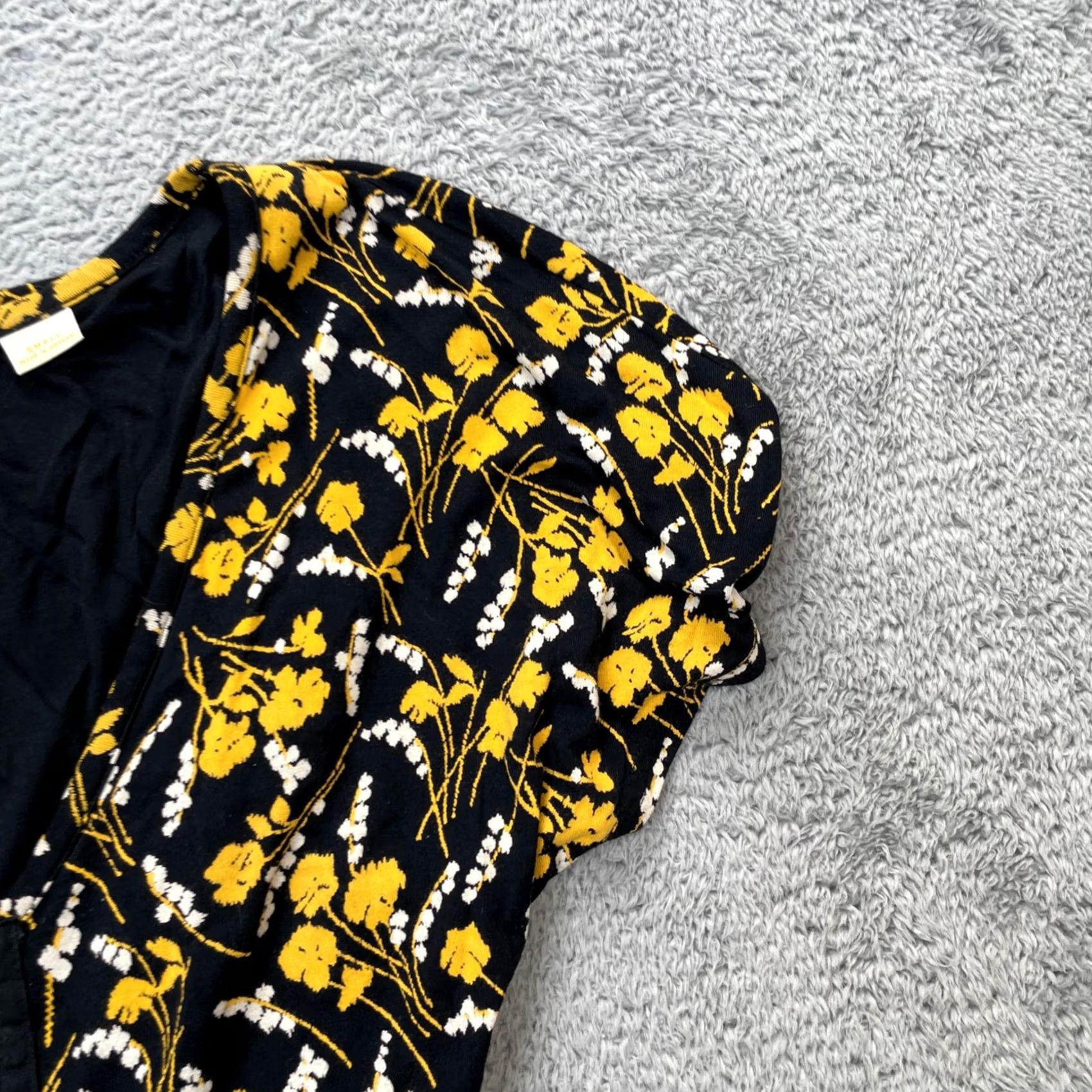 Anthropologie VINTAGE Maeve Dress Women S Black Yellow Floral Short Sleeve Fit Flare Anthropologie Size 28" / US 6 / IT 42 - 3 Thumbnail